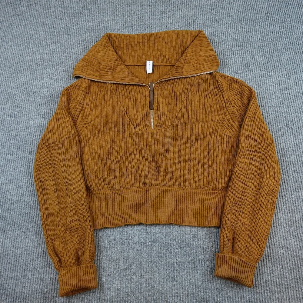 Varley Sweater Womens Small Brown Chunky Knit 1/4 Zip Collared Pullover